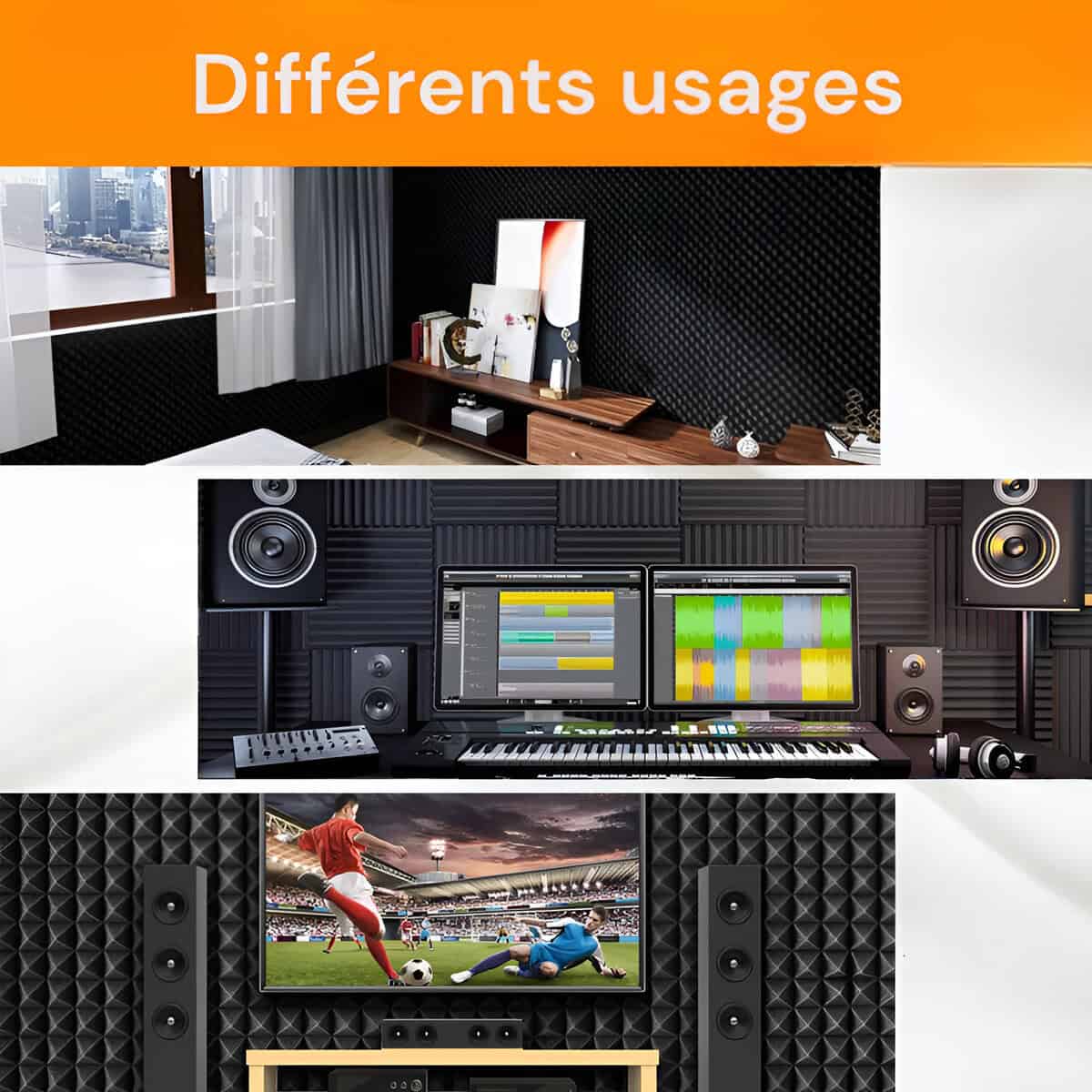 Mousse acoustique noire pour studio, chambre et salon - absorbante.